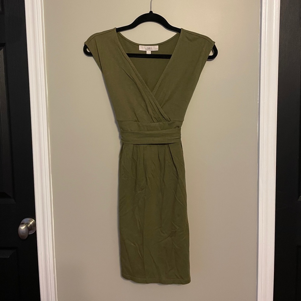 Loft Petites Olive Green Business Casual Dress